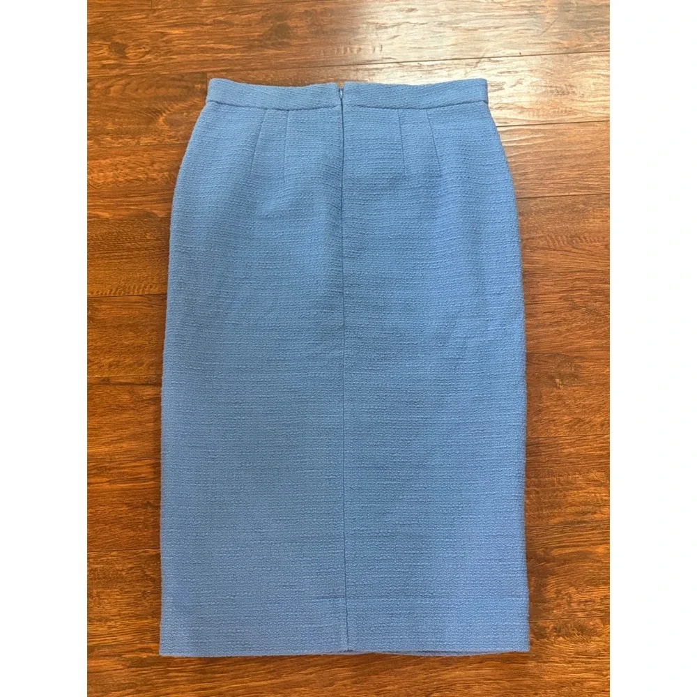 Ann Taylor Maritime Blue Tweed Gold Button Front Midi Pencil Skirt Size 10P